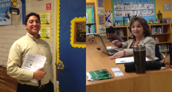 Credit Officer Carlos Lopez(left) and Loan Officer Cris Torres(right) visit Andrew Jackson Elementary School in McAllen, Texas to conduct a Financial Literacy Presentation to School Faculty on March 9, 2017.